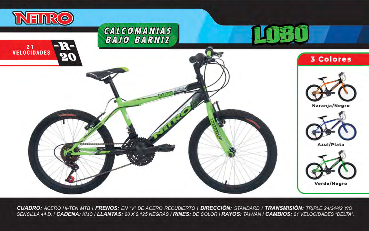 Bicicleta de Montaña Rod.20 Nitro Lobo con velocidades