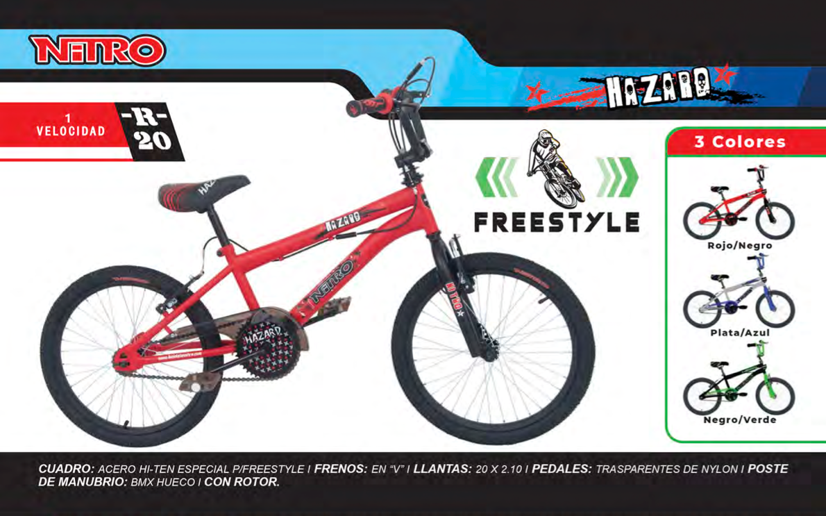 Bicicleta Rod. 20 BMX Freestyle Nitro Hazard con rotor