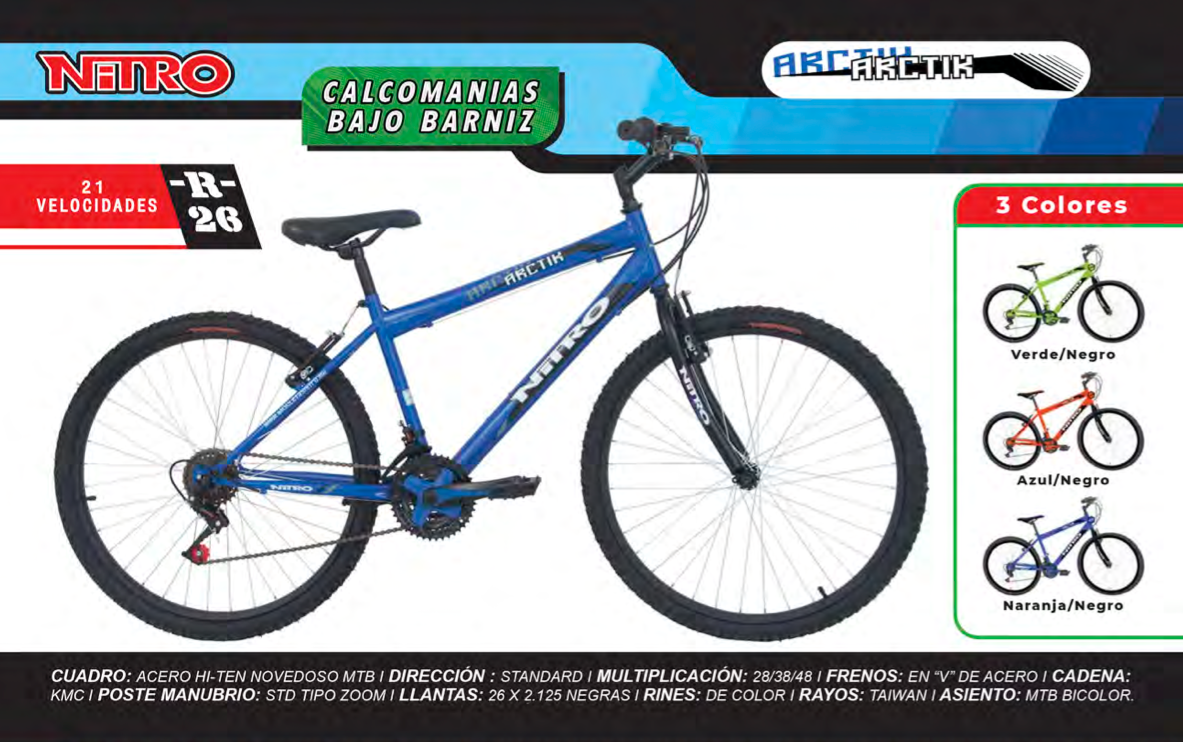 Bicicleta Rod.26 Nitro Artick con Suspensión y Velocidades