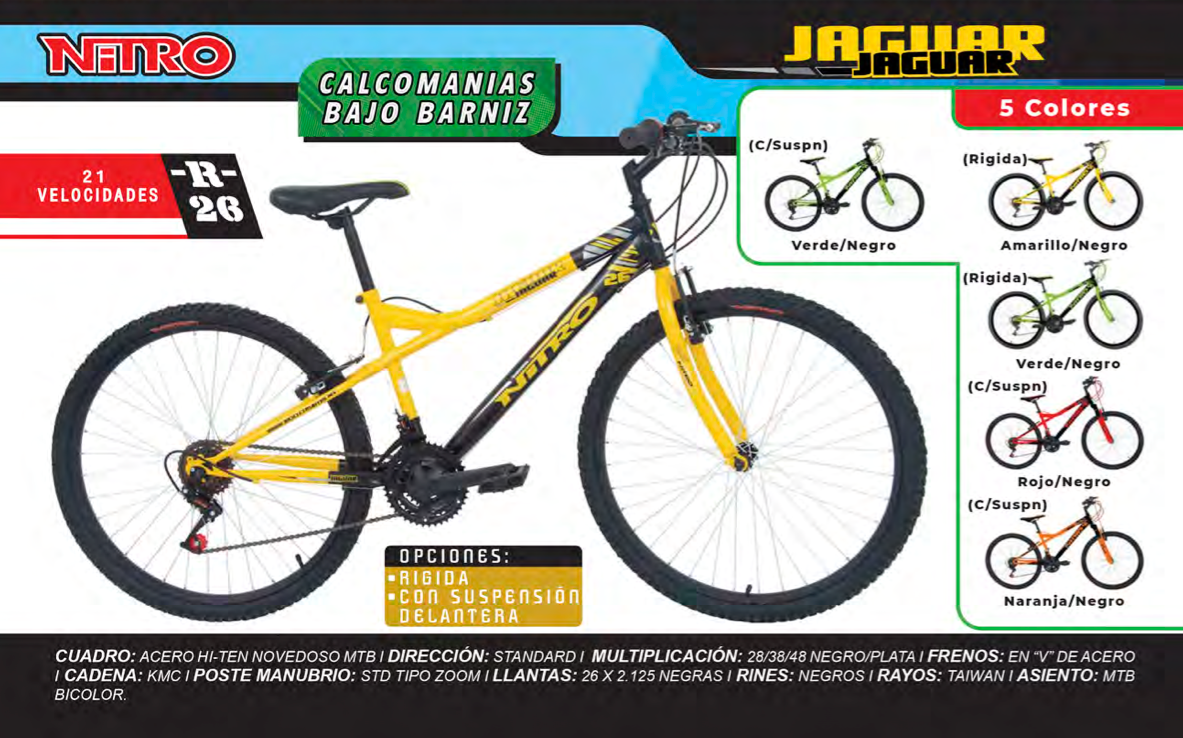 Bicicleta Rod.26 Nitro Jaguar Rigida