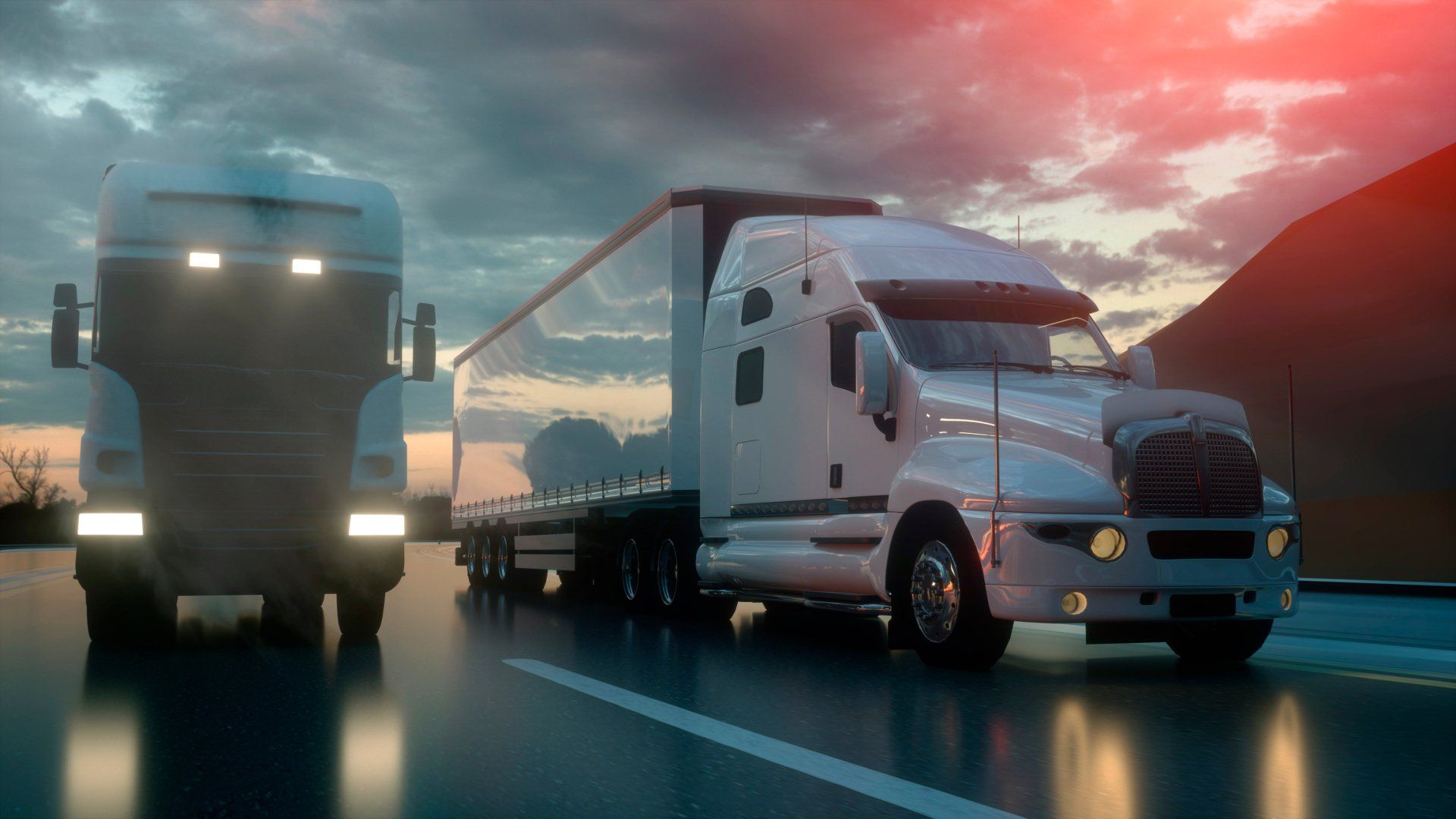 White Trucks on Highway — Burr Ridge, IL — MJ Expedited Trans Co