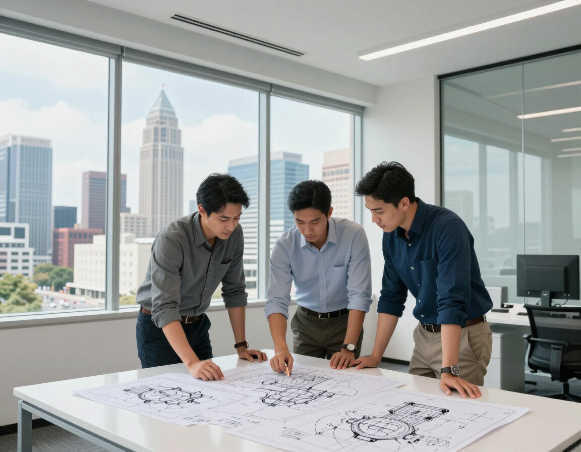 Engineers Discussing Blueprints