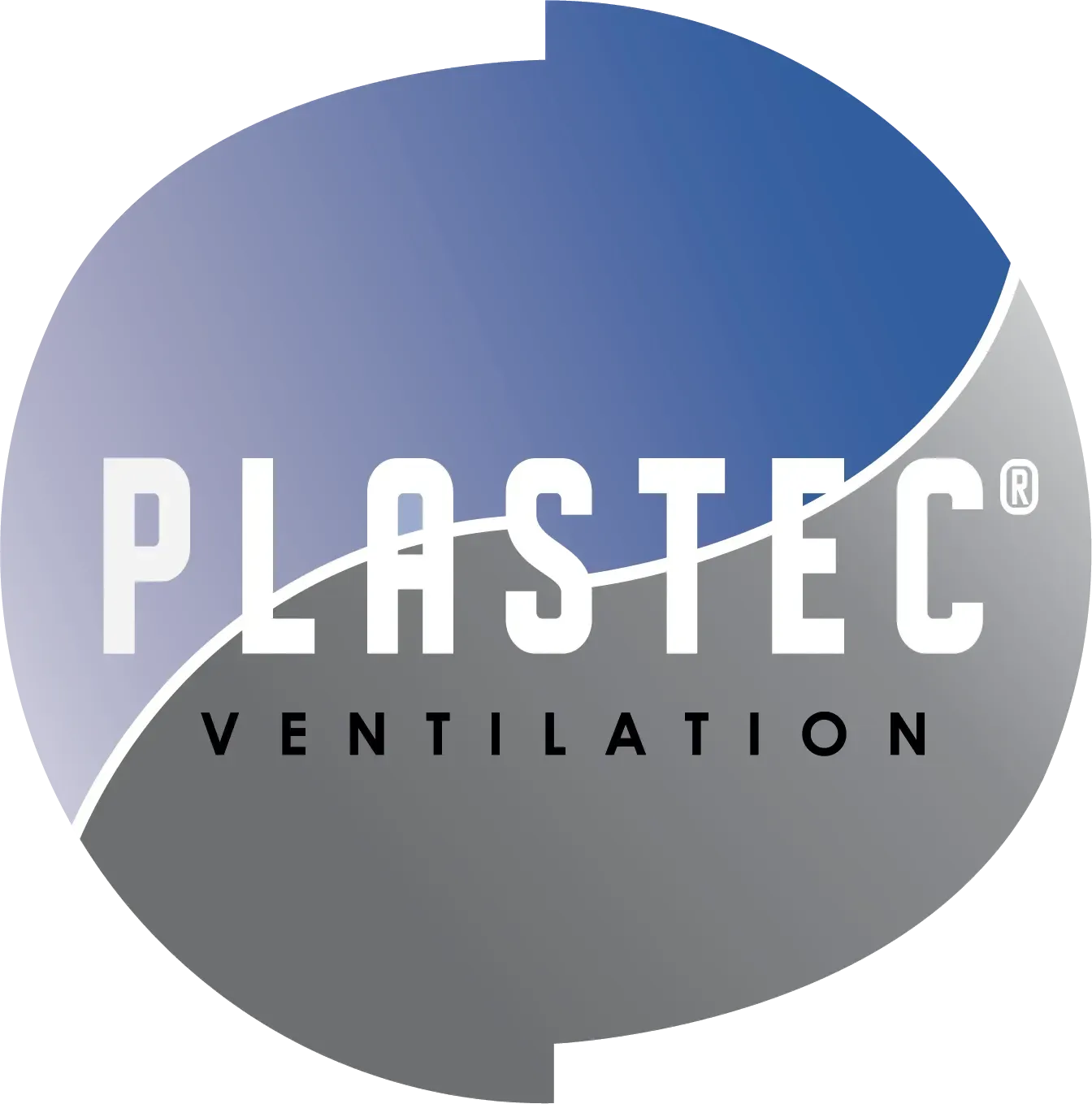 PLASTEC Ventilation logo in white on a blue and gray circular background