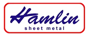 Hamlin sheet metal logo in blue script inside a red rounded rectangle
