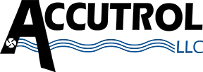 ACCUTROL LLC logo with black text, blue wave lines, and a stylized black “A” icon
