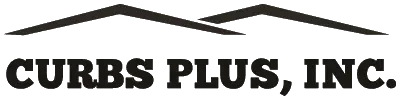 Curbs Plus, Inc. logo with stylized black roofline above bold black text