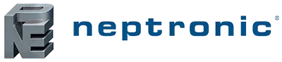 Neptronic logo in blue text with a metallic 3D icon on a white background