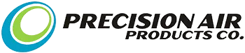 Precision Air Products Co. logo with green and blue circular swoosh and black text