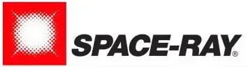 SPACE-RAY logo with a red square icon and black italic text on a white background