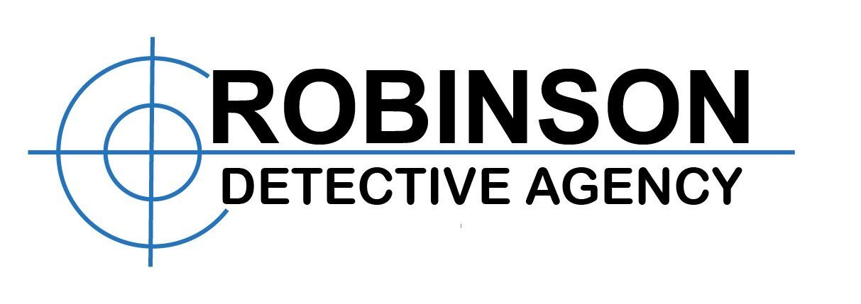 The logo for robinson detective agency has a target on it.