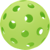 Green perforated plastic ball with multiple round holes