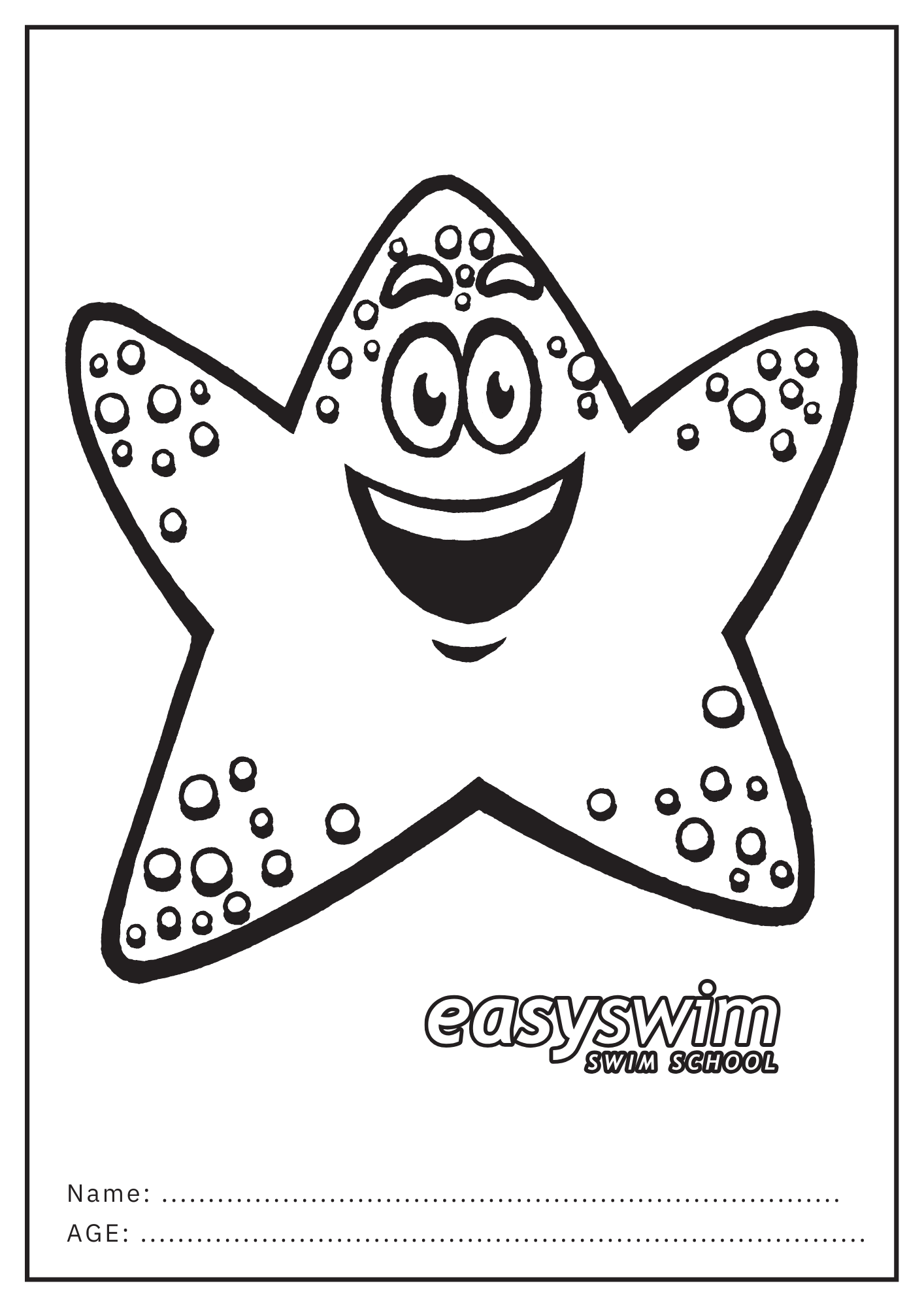 Smiling starfish colouring page from Easy Swim.