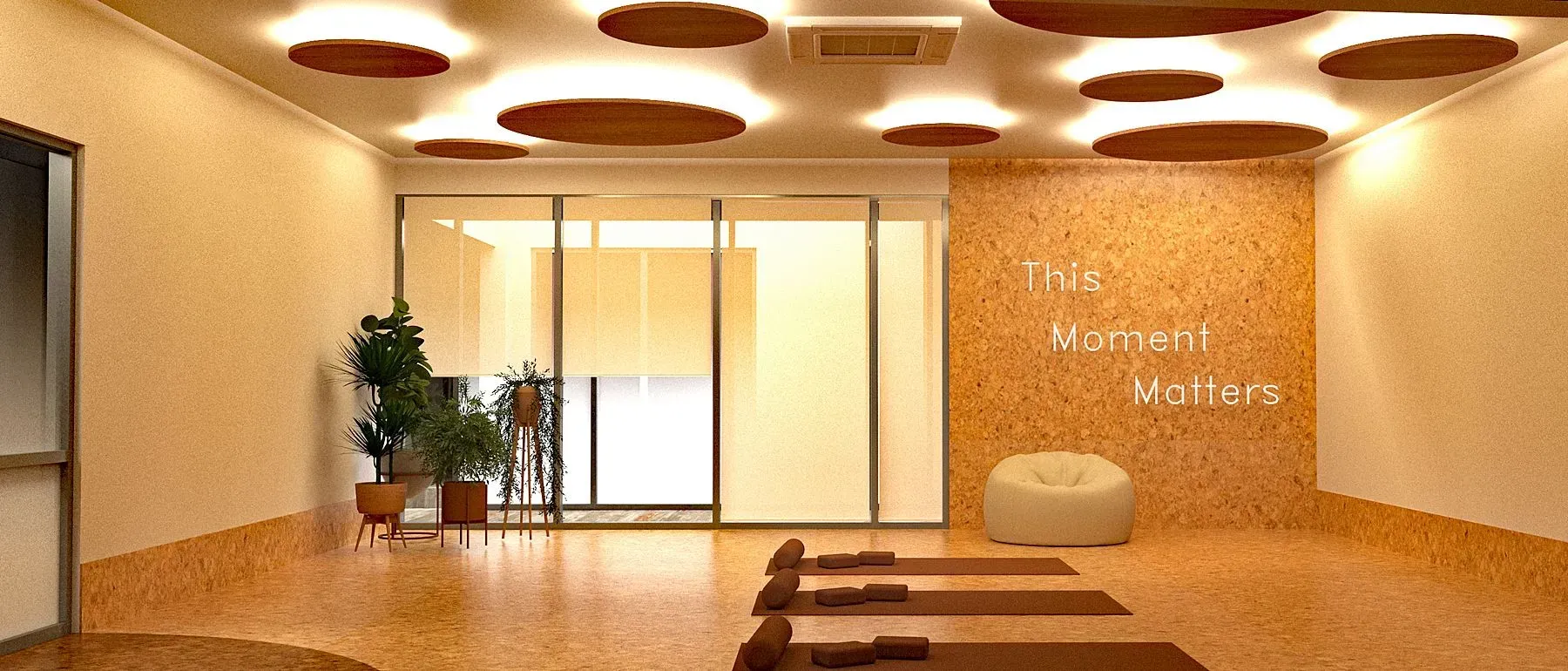 Digital rendering of a yoga room