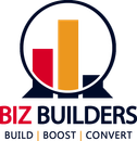 A logo for biz builders that says build boost convert