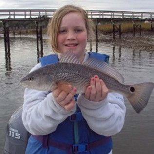 Person holding a large fish on a dock by the water