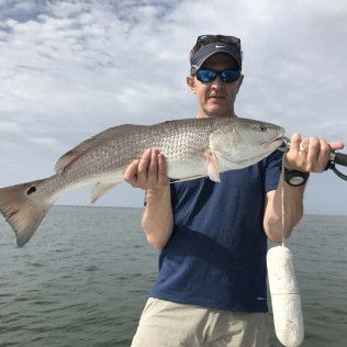 Person on a boat holding a large silver fish against a cloudy sky