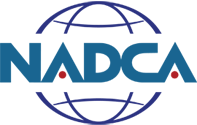 The nadca logo is blue and white with a globe in the middle.
