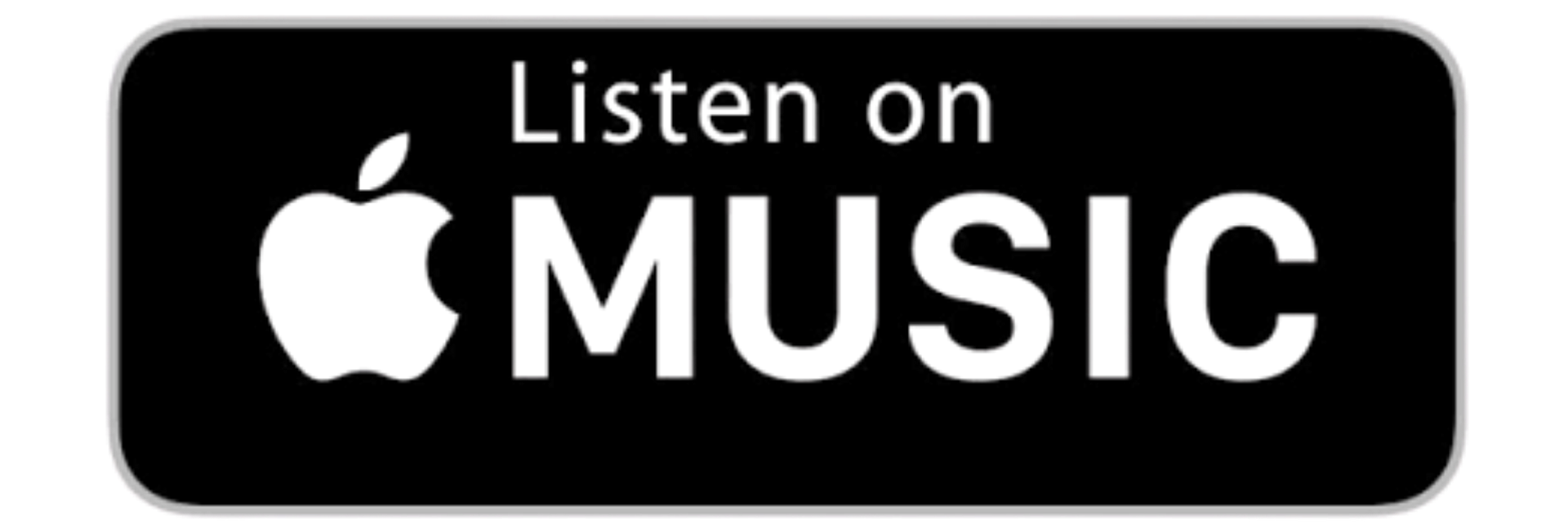 Black Apple Music badge with white Apple logo and “Listen on MUSIC” text