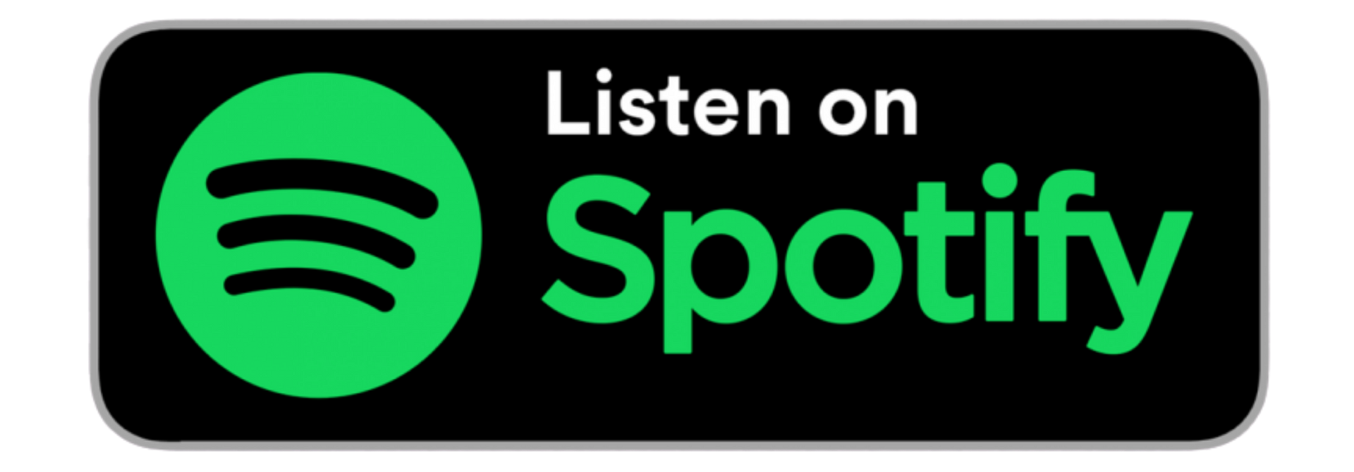 Listen on Spotify logo with green Spotify icon and text on a black background