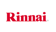 The Rinnai logo in red serif font against a white background.