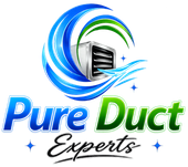 Pure Duct Experts logo with blue and green swoosh around a vent icon