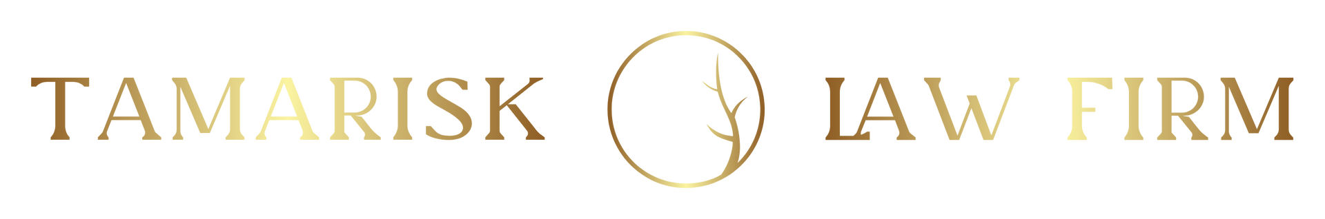 Gold logo for Tamarisk Law Firm with a circle graphic between the words and the name