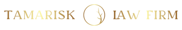 Gold logo for Tamarisk Law Firm with a circle graphic between the words and the name 