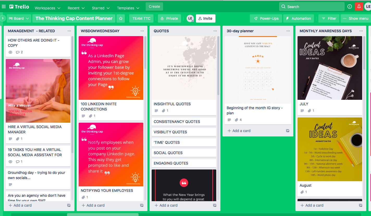 Here is mine social media content Trello board