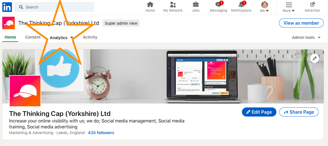 LinkedIn company page analytics tab