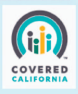 Covered California logo: teal arc over figures, teal, green, gold, gray, with text 