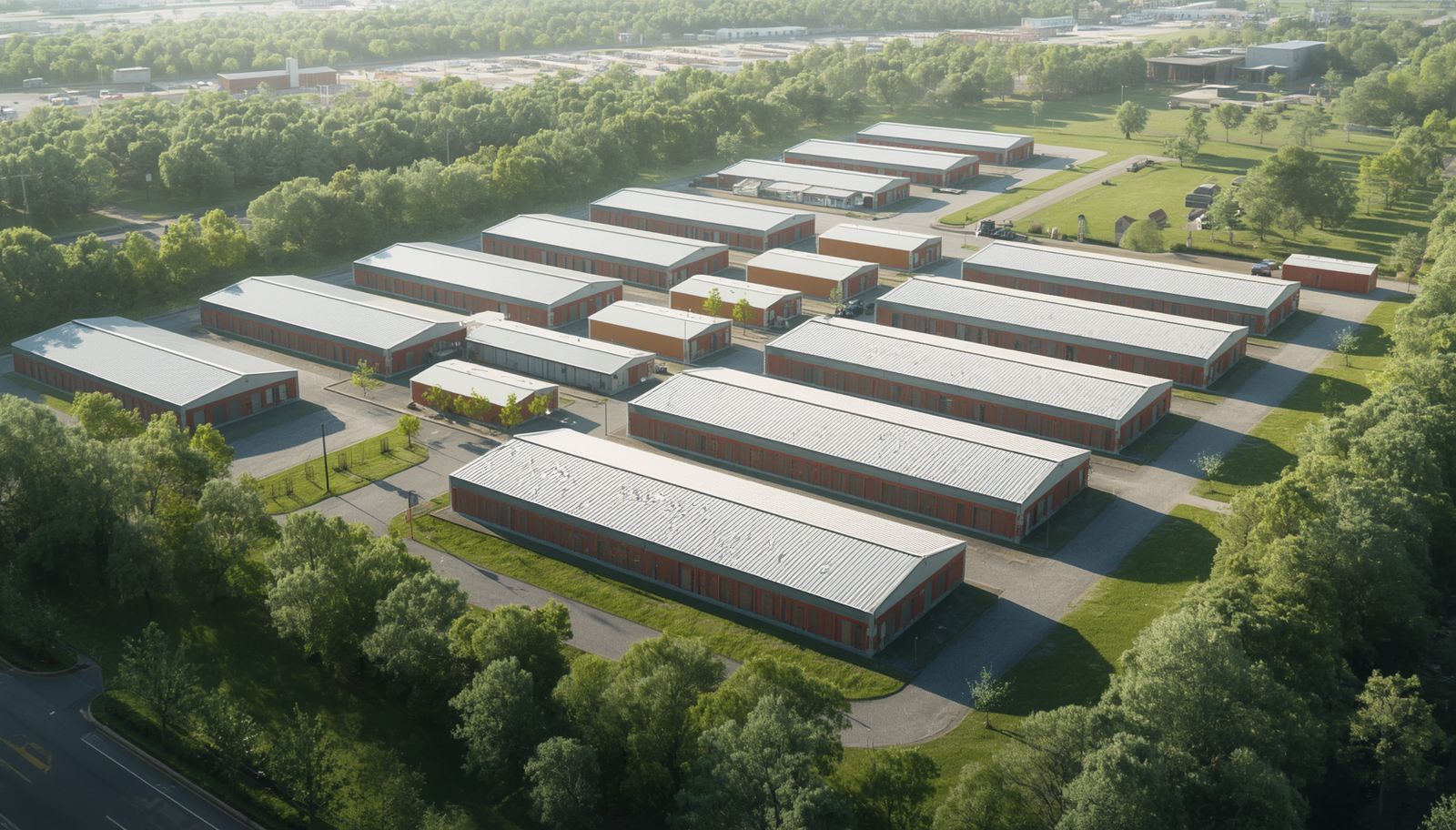 Aerial view of a self-storage facility on Daniel Island, SC