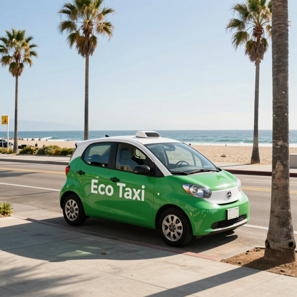 Santa Monica service area near the beach and palm trees.