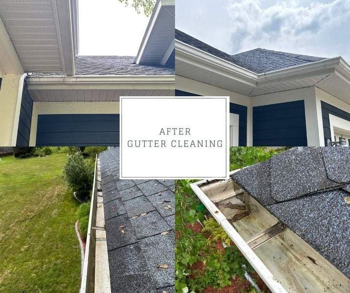 A collage showing clean residential rain gutters with the text