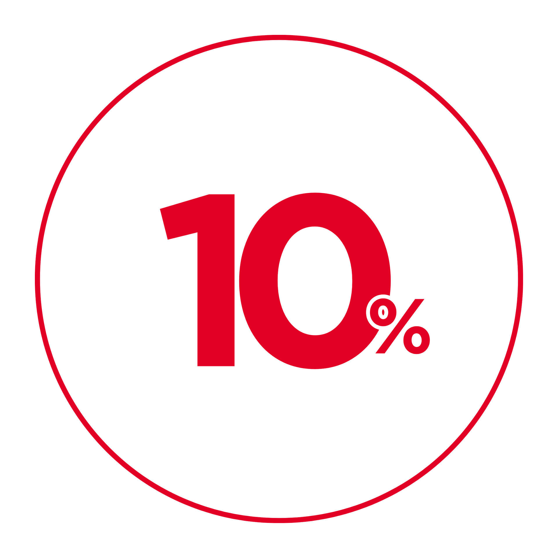 Símbolo de desconto de 10% em vermelho dentro de um círculo vermelho sobre um fundo branco.