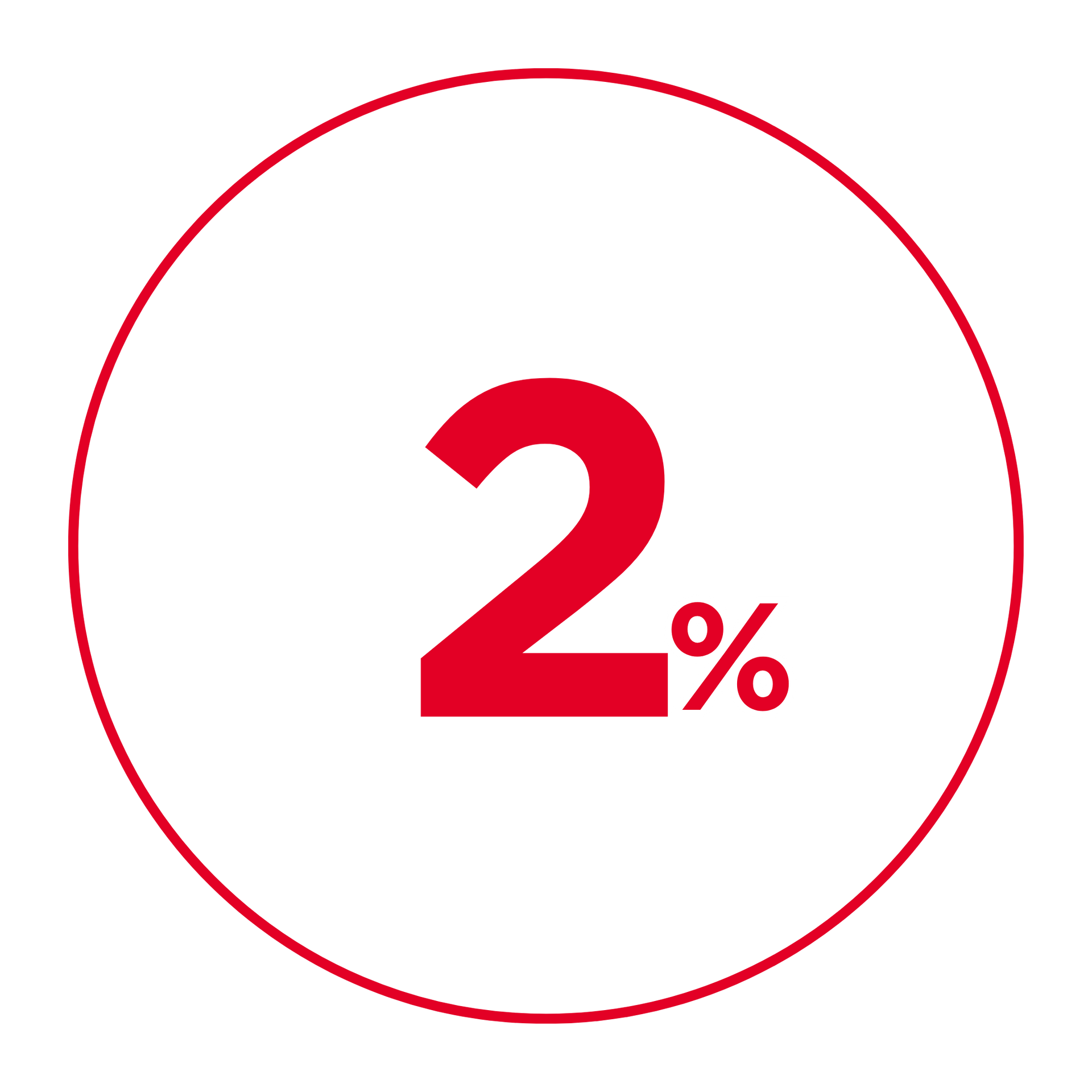 Número “2%” em vermelho dentro de um círculo vermelho fino sobre um fundo branco.