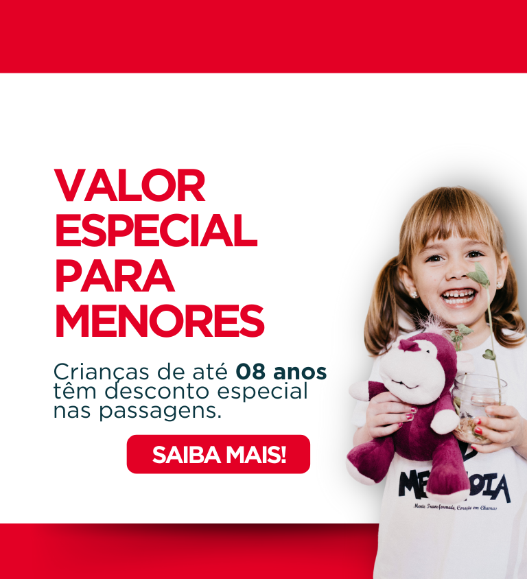 Banner destacando que menores de 8 anos tem valores promocionais na compra de passagens