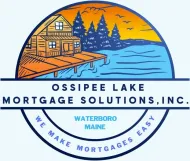 Ossipee Lake Mortgage Solutions logo with cabin, lake, mountains, and "Waterboro, Maine" text