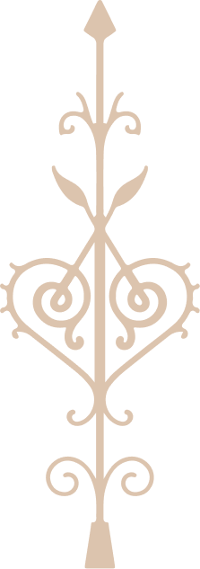 Beige decorative vertical ornamental border (a vévé) with floral curls and arrow-like ends