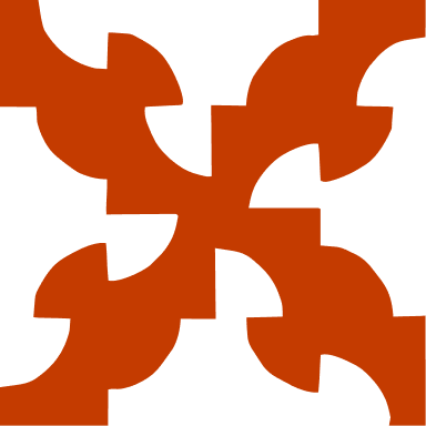 Abstract orange geometric pattern on a white background, forming a four-way symmetrical design