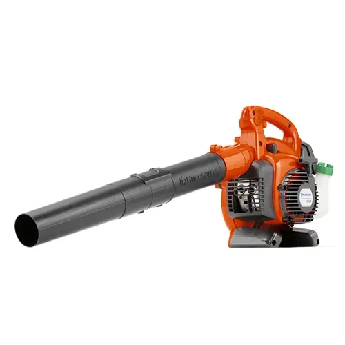 Orange and black leaf blower with long black nozzle on a white background