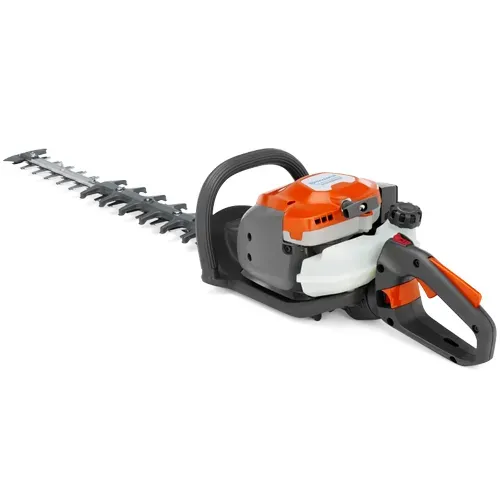 Orange and gray gas-powered hedge trimmer on a white background