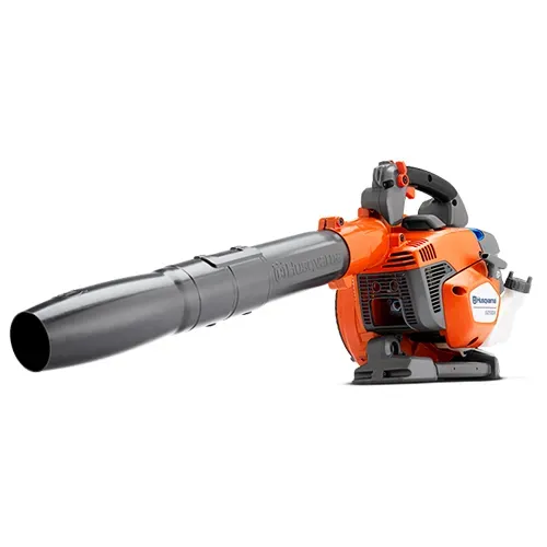 Orange leaf blower with a long black nozzle on a white background