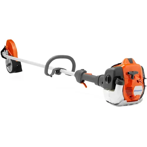 Orange and gray gas-powered string trimmer on a white background