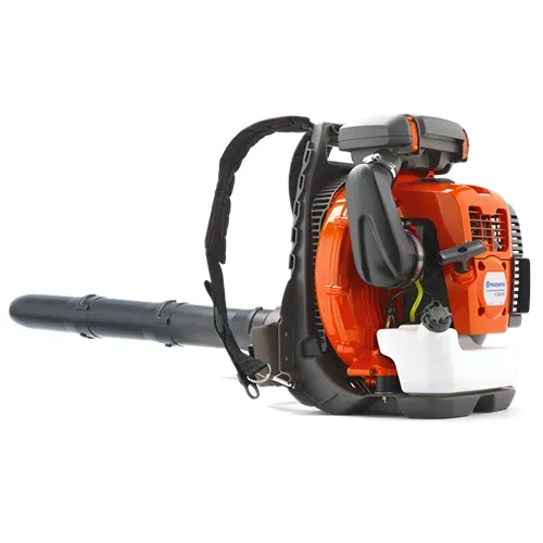 Orange backpack leaf blower on a white background
