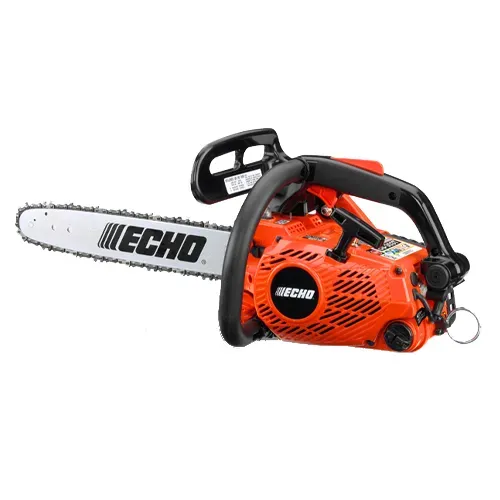 Orange and black Echo chainsaw on a white background