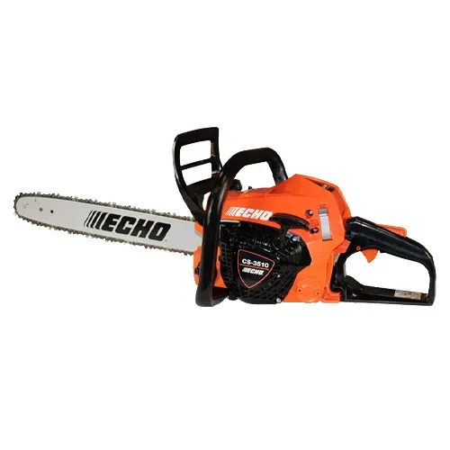 Orange and black Echo chainsaw on a white background