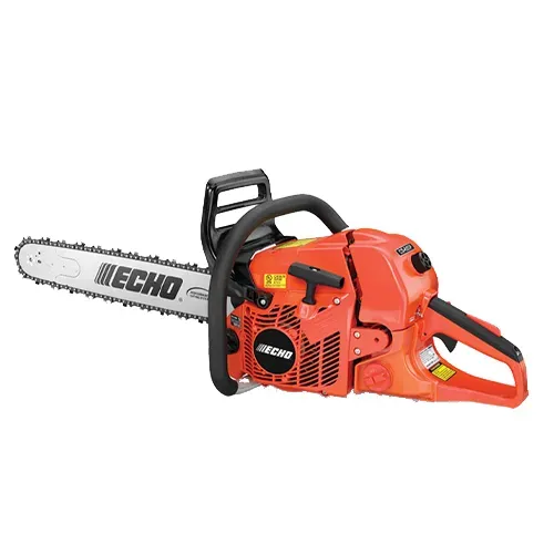 Orange Echo chainsaw with silver blade on a white background