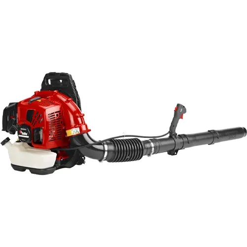 Red and black handheld leaf blower with long nozzle on a white background