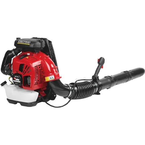 Red and black backpack leaf blower with long nozzle on a white background