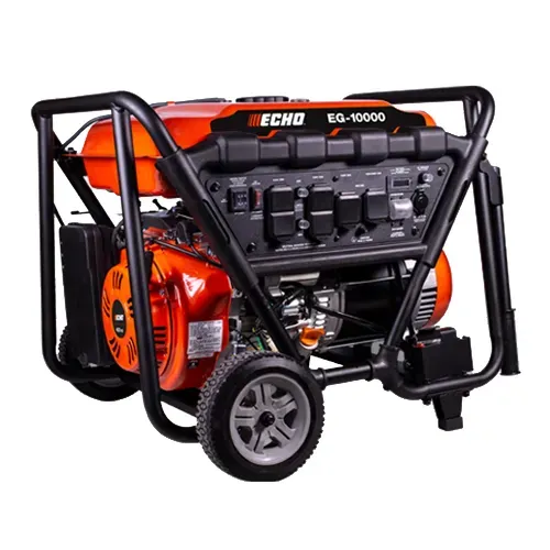 Red and black ECHO portable generator with wheels and metal frame